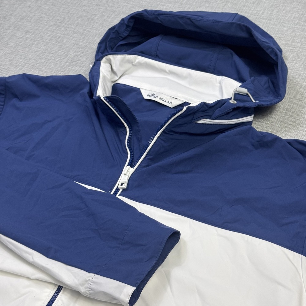 Peter Millar Sailing Windbreaker Jacket Mens XL Blue Hooded Packable Full Zip